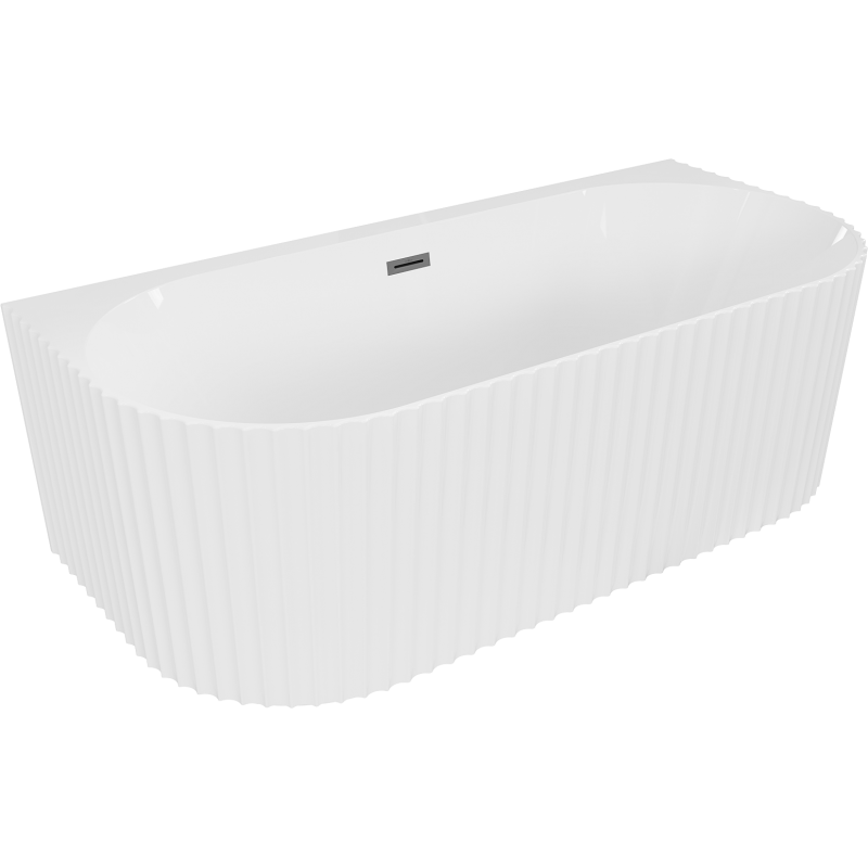 Mexen Sella freistehende wandstehende Badewanne geriffelt 150 x 75 cm, weiß glänzend, Überlauf Gun Metal - 52711507500-95