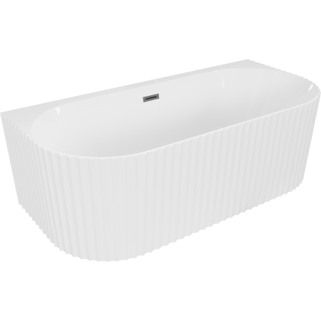 Mexen Sella freistehende wandstehende Badewanne geriffelt 150 x 75 cm, weiß glänzend, Überlauf Gun Metal - 52711507500-95