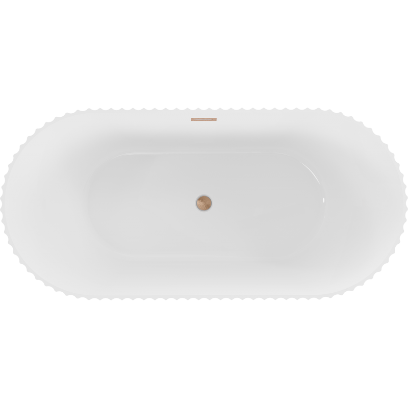Mexen Paola freistehende gewellte Badewanne 150 x 75 cm, weiß glänzend, Überlauf gebürstetes Kupfer - 52721507500-65