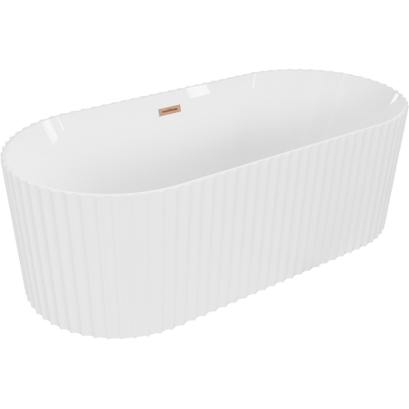 Mexen Paola freistehende gewellte Badewanne 150 x 75 cm, weiß glänzend, Überlauf gebürstetes Kupfer - 52721507500-65