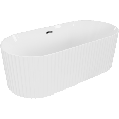 Mexen Paola freistehende Badewanne, geriffelt 150 x 75 cm, weiß glänzend, Überlauf gun gray gebürstet - 52721507500-66