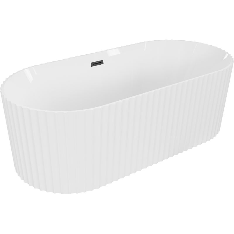 Mexen Paola freistehende gerillte Badewanne 150 x 75 cm, weiß glänzend, schwarzer Überlauf - 52721507500-70