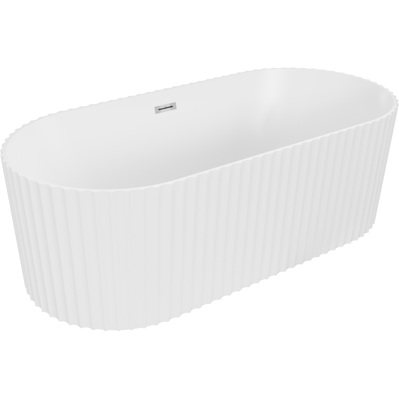 Mexen Paola freistehende gerillte Badewanne 150 x 75 cm, weiß matt, Überlauf Chrom - 52721507501-01