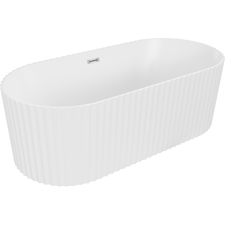 Mexen Paola freistehende gerillte Badewanne 150 x 75 cm, weiß matt, Überlauf Chrom - 52721507501-01