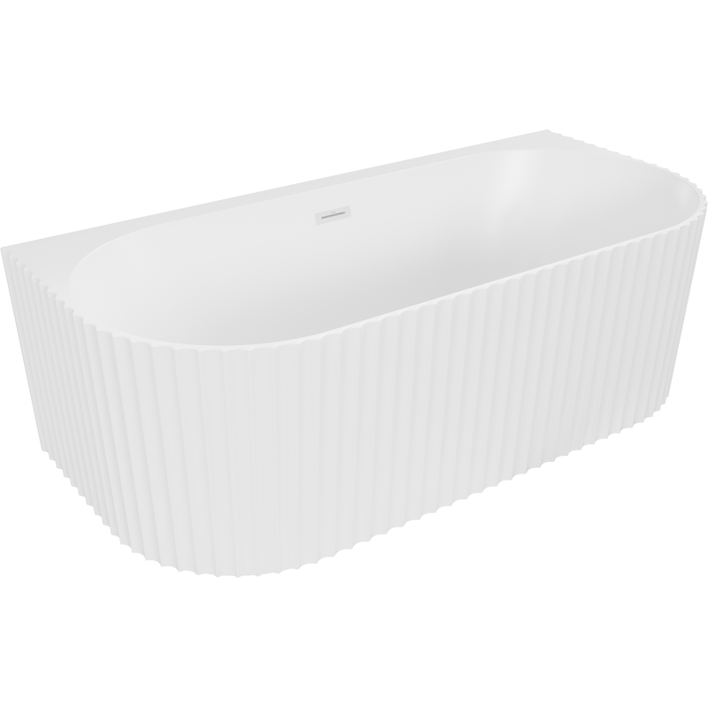 Mexen Sella freistehende wandnahe gerillte Badewanne 150 x 75 cm, weiß matt, weißer Überlauf - 52711507501-20