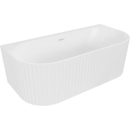Mexen Sella freistehende wandnahe gerillte Badewanne 150 x 75 cm, weiß matt, weißer Überlauf - 52711507501-20