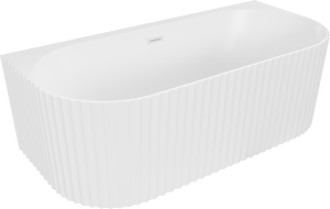 Mexen Sella freistehende wandnahe gerillte Badewanne 150 x 75 cm, weiß matt, weißer Überlauf - 52711507501-20