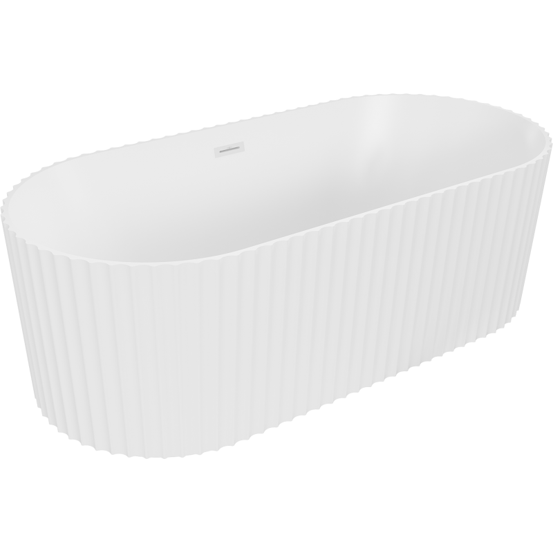 Mexen Paola freistehende geriffelte Badewanne 150 x 75 cm, weiß matt, weißer Überlauf - 52721507501-20