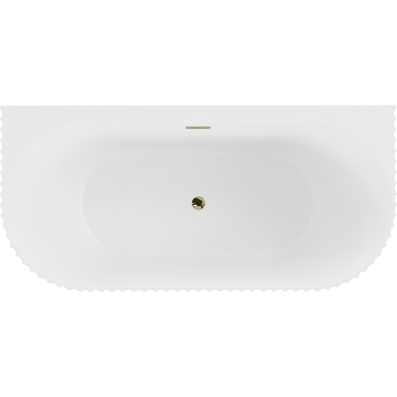 Mexen Sella freistehende Wandbadewanne geriffelt 150 x 75 cm, weiß matt, Überlauf gold - 52711507501-50