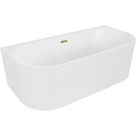Mexen Sella freistehende Wandbadewanne geriffelt 150 x 75 cm, weiß matt, Überlauf gold - 52711507501-50