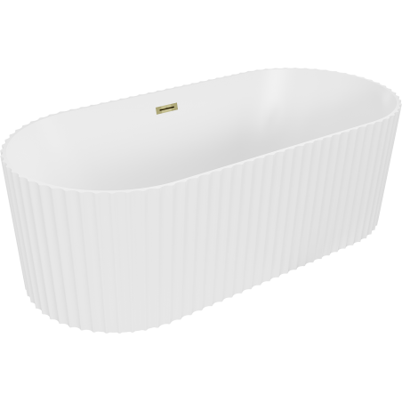 Mexen Paola freistehende, geriffelte Badewanne 150 x 75 cm, weiß matt, Überlauf gold - 52721507501-50
