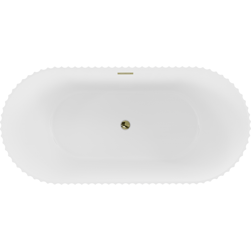 Mexen Paola freistehende, geriffelte Badewanne 150 x 75 cm, weiß matt, Überlauf gold - 52721507501-50