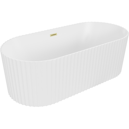 Mexen Paola freistehende gerillte Badewanne 150 x 75 cm, weiße Mattierung, Überlauf gold gebürstet - 52721507501-55