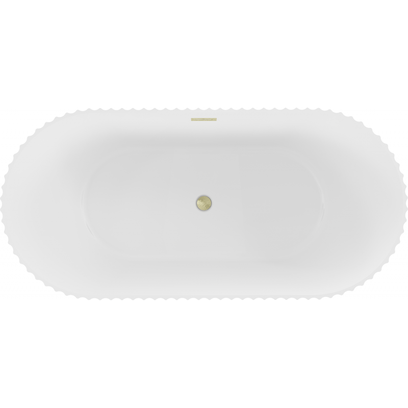 Mexen Paola freistehende gerillte Badewanne 150 x 75 cm, weiße Mattierung, Überlauf gold gebürstet - 52721507501-55
