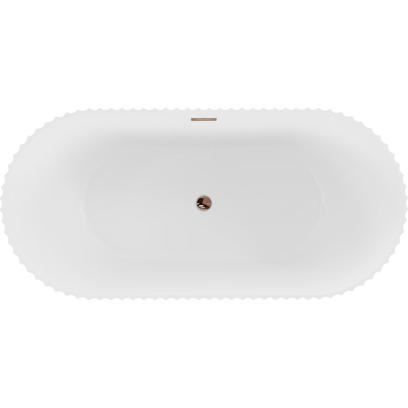 Mexen Paola freistehende, geriffelte Badewanne 150 x 75 cm, mattweiß, Überlauf Roségold - 52721507501-60