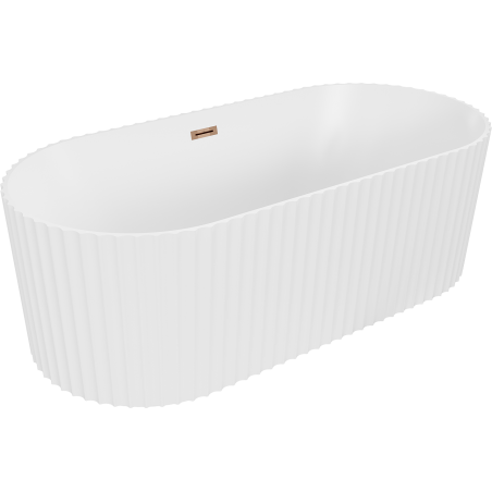 Mexen Paola freistehende, geriffelte Badewanne 150 x 75 cm, mattweiß, Überlauf Roségold - 52721507501-60