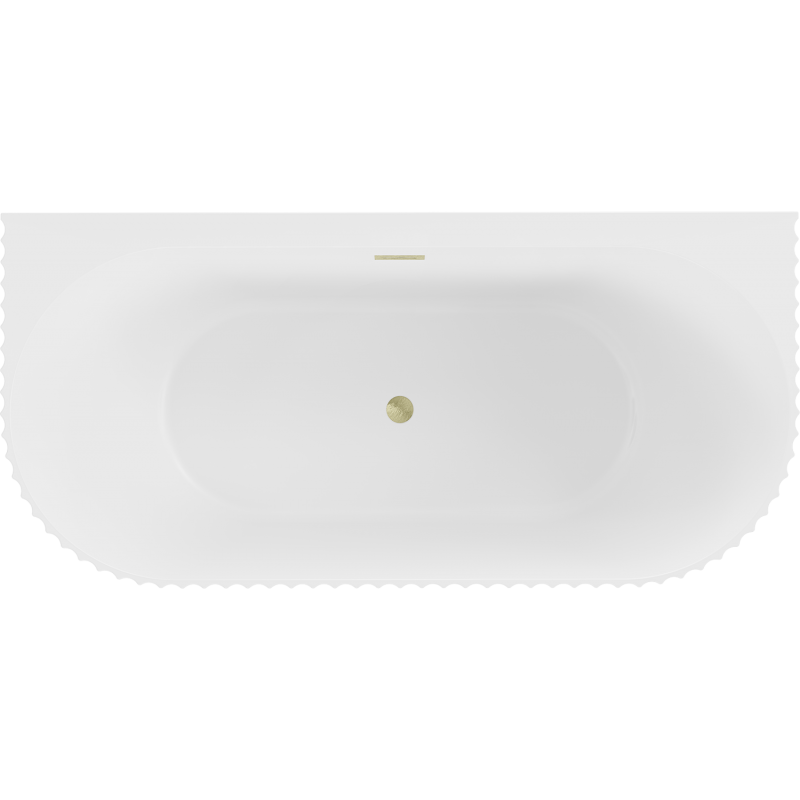 Mexen Sella freistehende wandmontierte geriffelte Badewanne 150 x 75 cm, weiß matt, Überlauf gold gebürstet - 52711507501-55