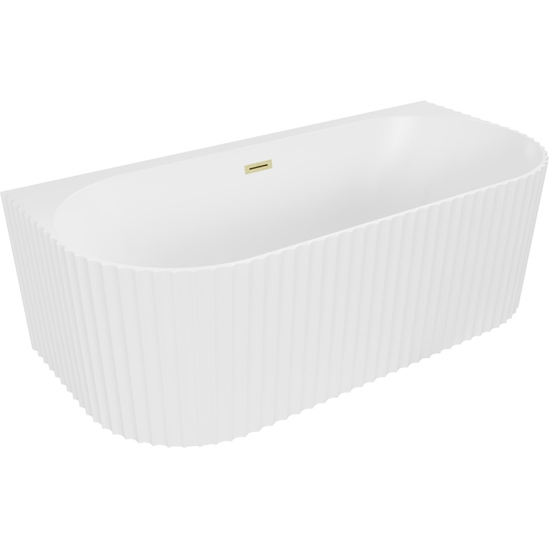 Mexen Sella freistehende gerippte Badewanne 150 x 75 cm, weiße Matt, Überlauf gold gebürstet - 52711507501-55