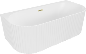 Mexen Sella freistehende wandmontierte geriffelte Badewanne 150 x 75 cm, weiß matt, Überlauf gold gebürstet - 52711507501-55