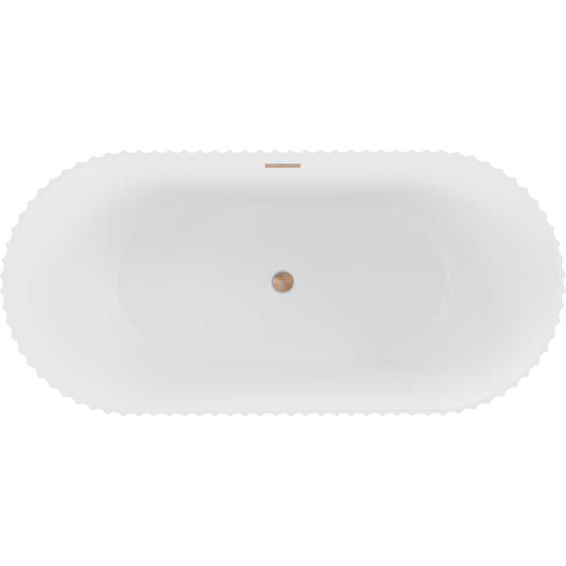 Mexen Paola freistehende geriffelte Badewanne 150 x 75 cm, weiß matt, Überlauf gebürstetes Kupfer - 52721507501-65