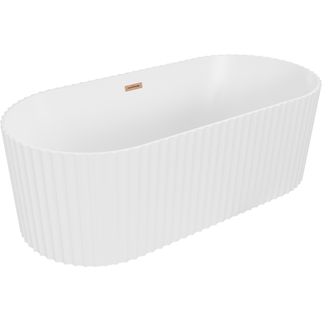 Mexen Paola freistehende geriffelte Badewanne 150 x 75 cm, weiß matt, Überlauf gebürstetes Kupfer - 52721507501-65