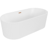Mexen Paola freistehende geriffelte Badewanne 150 x 75 cm, weiß matt, Überlauf gebürstetes Kupfer - 52721507501-65