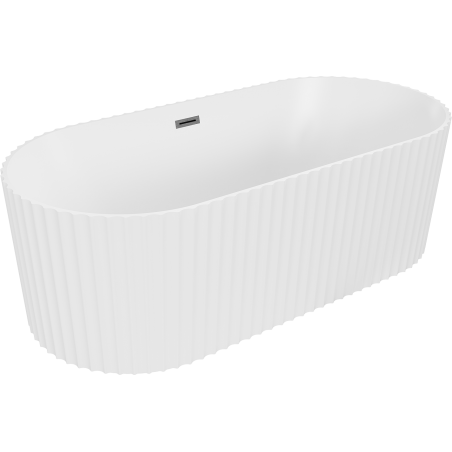 Mexen Paola freistehende, gerillte Badewanne 150 x 75 cm, weiß matt, Überlauf gun gray gebürstet - 52721507501-66