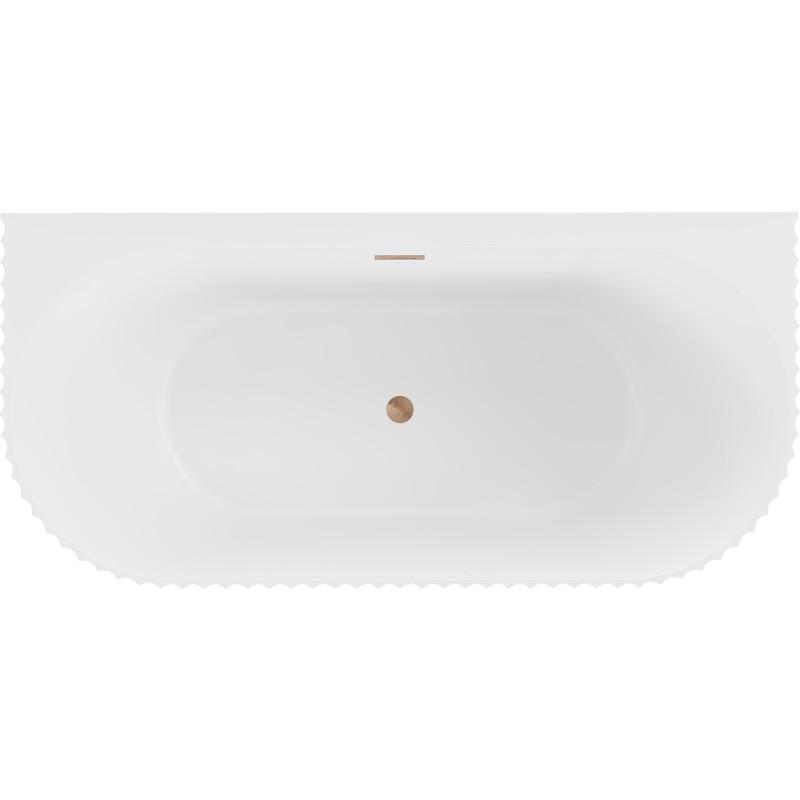 Mexen Sella freistehende, geriffelte Wanne an der Wand 150 x 75 cm, weiß matt, Überlauf gebürstetes Kupfer - 52711507501-65