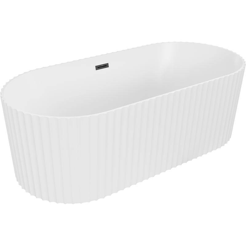 Mexen Paola freistehende geriffelte Badewanne 150 x 75 cm, weiß matt, schwarzer Überlauf - 52721507501-70