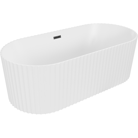 Mexen Paola freistehende geriffelte Badewanne 150 x 75 cm, weiß matt, schwarzer Überlauf - 52721507501-70