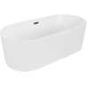Mexen Paola freistehende geriffelte Badewanne 150 x 75 cm, weiß matt, schwarzer Überlauf - 52721507501-70