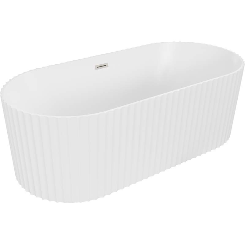 Mexen Paola freistehende gerillte Badewanne 150 x 75 cm, weiß matt, Überlauf gebürstetes Nickel - 52721507501-97
