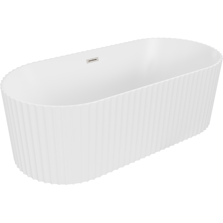 Mexen Paola freistehende gerillte Badewanne 150 x 75 cm, weiß matt, Überlauf gebürstetes Nickel - 52721507501-97