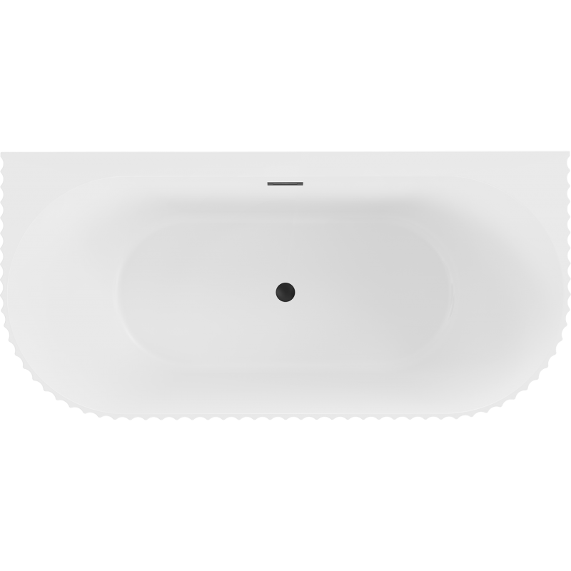 Mexen Sella freistehende, gerillte Badewanne zur Wandmontage 150 x 75 cm, weiß matt, schwarzer Überlauf - 52711507501-70