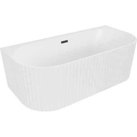 Mexen Sella freistehende, gerillte Badewanne zur Wandmontage 150 x 75 cm, weiß matt, schwarzer Überlauf - 52711507501-70