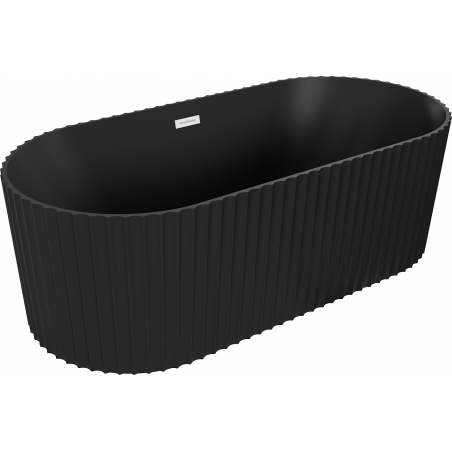Mexen Paola freistehende geriffelte Badewanne 150 x 75 cm, schwarz matt, weißer Überlauf - 52721507571-20