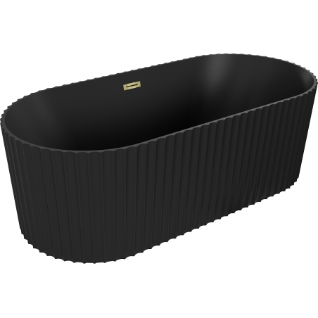 Mexen Paola freistehende, gerillte Wanne 150 x 75 cm, schwarz matt, Überlauf gold - 52721507571-50