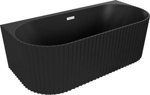 Mexen Sella freistehende, wandmontierte gerillte Badewanne 150 x 75 cm, schwarz matt, Überlauf weiß - 52711507571-20