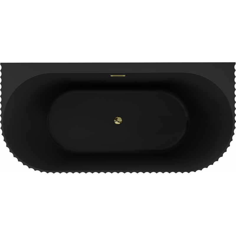 Mexen Sella freistehende Wandbadewanne gerillt 150 x 75 cm, schwarz matt, Überlauf gold - 52711507571-50
