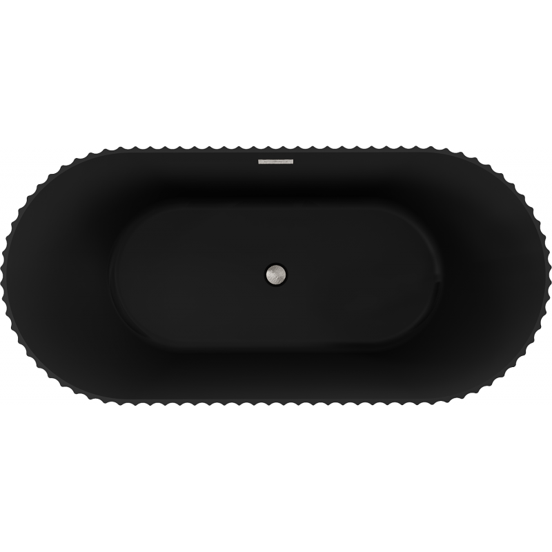 Mexen Paola freistehende, geriffelte Badewanne 150 x 75 cm, schwarze Mattierung, Überlauf gebürsteter Nickel - 52721507571-97