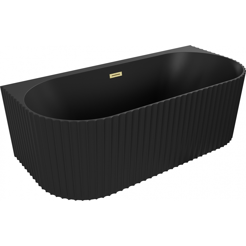 Mexen Sella freistehende Wandbadewanne geriffelt 150 x 75 cm, schwarz matt, Überlauf gold gebürstet - 52711507571-55