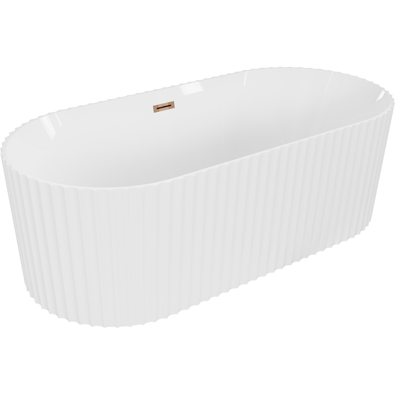 Mexen Paola freistehende gerillte Badewanne 170 x 80 cm, weiß glänzend, Überlauf roségold - 52721708000-60