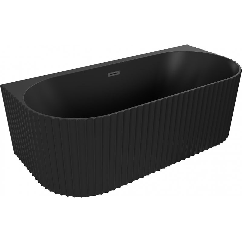 Mexen Sella freistehende Wandwanne geriffelt 150 x 75 cm, schwarz matt, schwarze Überlauf - 52711507571-70