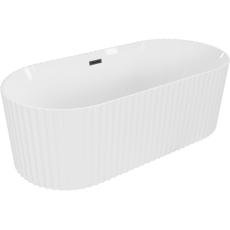 Mexen Paola freistehende gerillte Badewanne 170 x 80 cm, weiß glänzend, schwarzer Überlauf - 52721708000-70