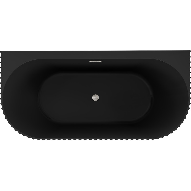 Mexen Sella freistehende wandnahe geriffelte Badewanne 150 x 75 cm, schwarz matt, Überlauf gebürsteter Nickel - 52711507571-97