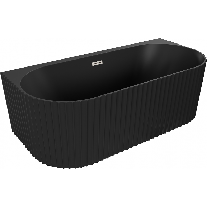 Mexen Sella Freistehende geriffelte Wandbadewanne 150 x 75 cm, schwarz matt, Überlauf gebürstetes Nickel - 52711507571-97
