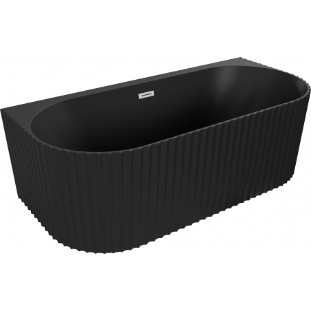 Mexen Sella freistehende wandnahe geriffelte Badewanne 150 x 75 cm, schwarz matt, Überlauf gebürsteter Nickel - 52711507571-97
