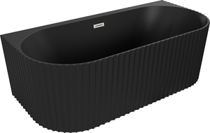 Mexen Sella Freistehende geriffelte Wandbadewanne 150 x 75 cm, schwarz matt, Überlauf gebürstetes Nickel - 52711507571-97