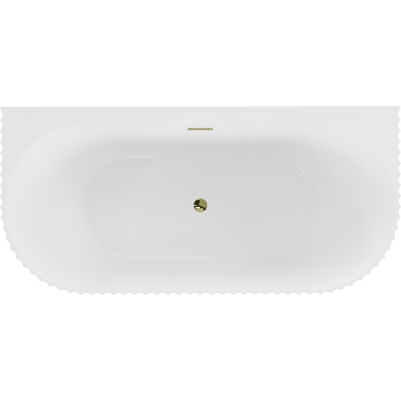 Mexen Sella freistehende wandnahe Riffelbadewanne 170 x 80 cm, weiß glänzend, Überlauf gold - 52711708000-50