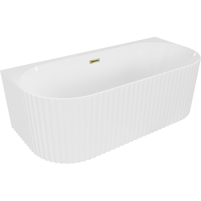Mexen Sella freistehende wandnahe Riffelbadewanne 170 x 80 cm, weiß glänzend, Überlauf gold - 52711708000-50